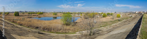 Panorama image with the Vacaresti Nature Park in Bucharest, Romania
