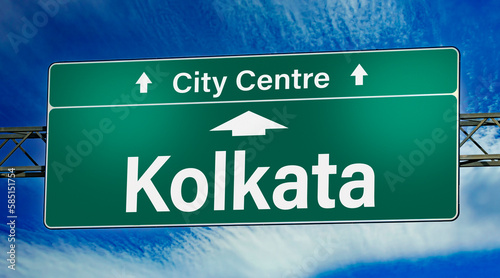 Road sign indicating direction to the city of Kolkata