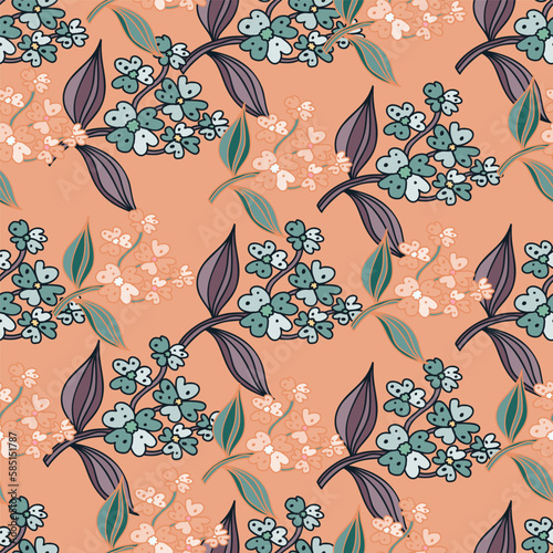 Seamless pattern with decorative flowers. Floral background. Cute plants endless backdrop.