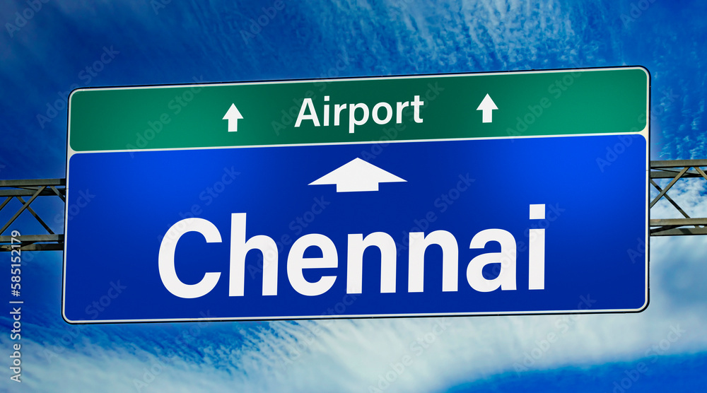 Road sign indicating direction to the city of Chennai