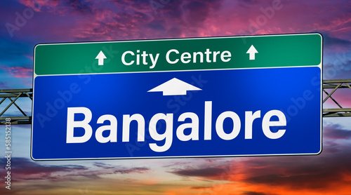 Road sign indicating direction to the city of Bangalore