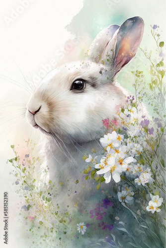 CUTE EASTER RABBITS WITH FLOWERS © bilge