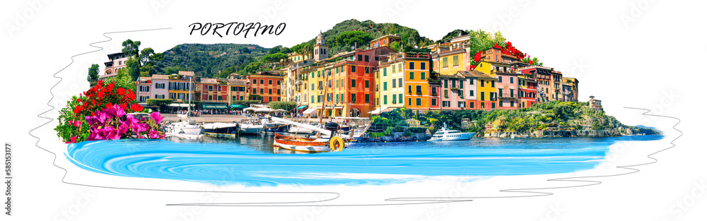 Beautiful bay with colorful houses in Portofino, Liguria, Italy