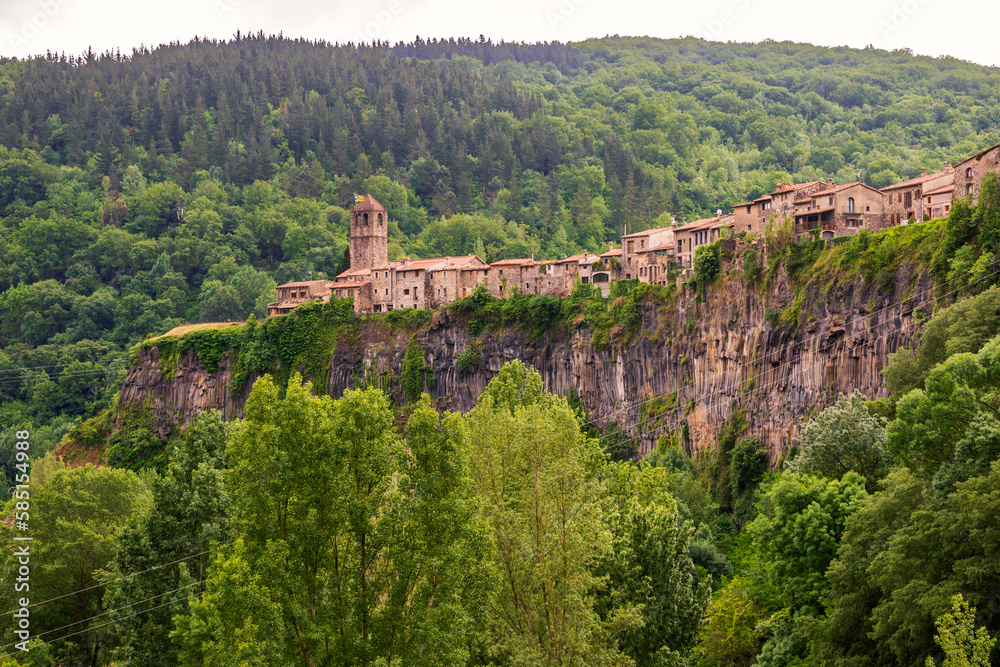 Medieval village Castellfollit De La Roca on the edge of a cliff. Catalonia, Spain.