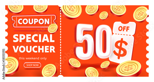 Coupon special voucher 50 dollar , Check banner special offer. Vector