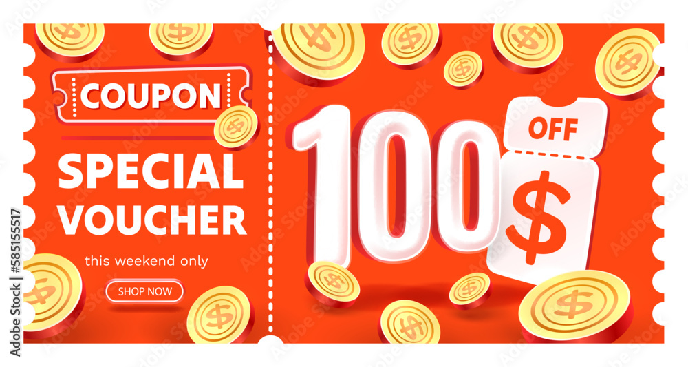 Coupon special voucher 100 dollar , Check banner special offer. Vector