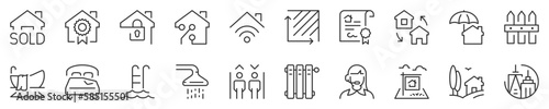 houses and real estate services thin line icon set 2 of 2. Symbol collection in transparent background. Editable vector stroke. 512x512 Pixel Perfect.