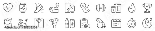 Fitness, gym and health care thin line icon set 1 of 2. Symbol collection in transparent background. Editable vector stroke. 512x512 Pixel Perfect.