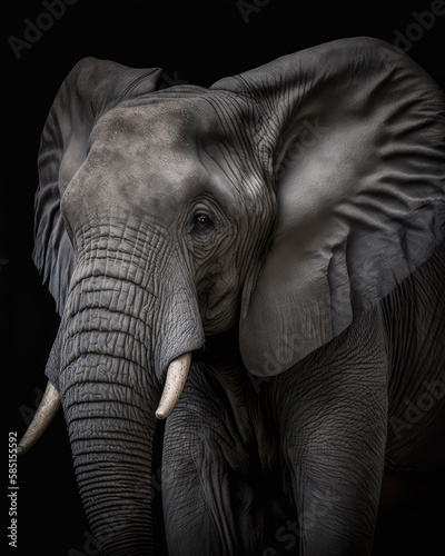 Generated photorealistic close up portrait of an elephant 