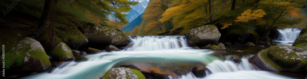 Obraz premium Illustration of a serene lake amidst majestic mountains created with Generative AI technology