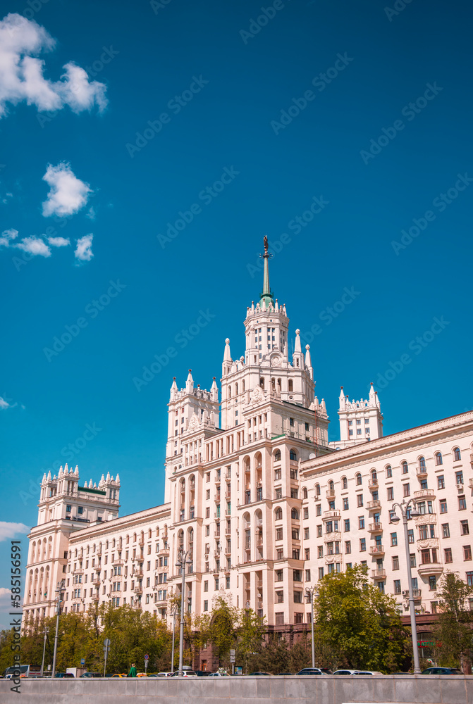Stalin skyscraper on Kotelnicheskaya embankment in Moscow. View from the Moskva River