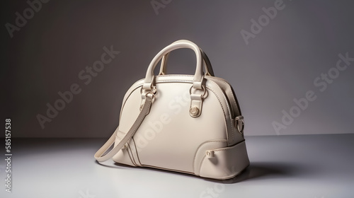 Beautiful trendy smooth youth women's handbag in cream color on a studio background.