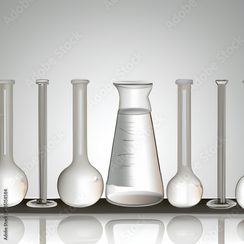 Laboratory flasks with clear colorless liquid