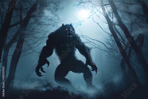 Photo A werewolf transforming under a full moon in a spooky forest