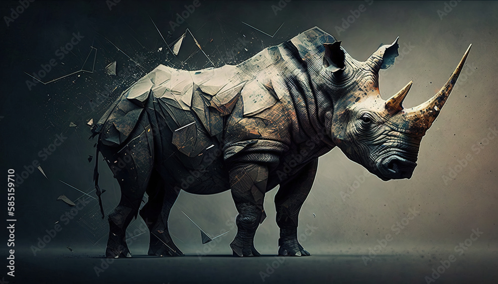 Fototapeta premium Rhinoceros animal abstract wallpaper. Contrast background Rhino in vivid colors generative ai
