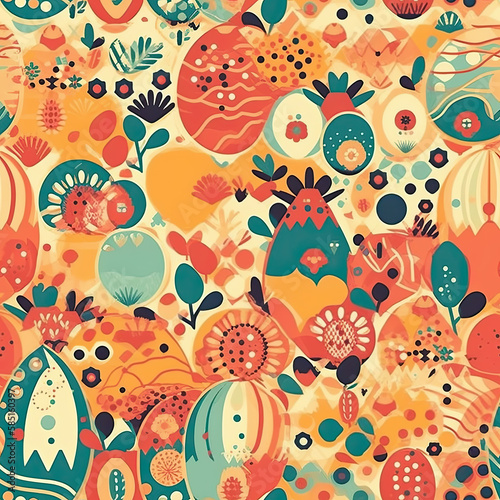 Easter sunshine seamless pattern with sunny warm weather. AI generated. © Gogi