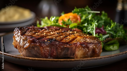 Flavorful Grilled Ribeye Steak with Buttery Potato Gratin and Crunchy Greens