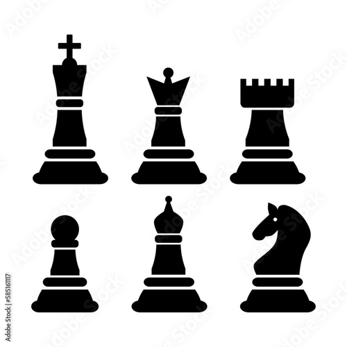 Set of chess icons. Silhouettes of chess pieces. Vector illustration
