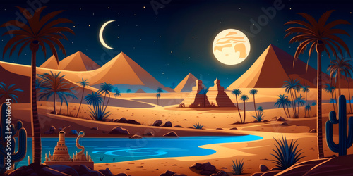 Saara's desert landscape with moon photo