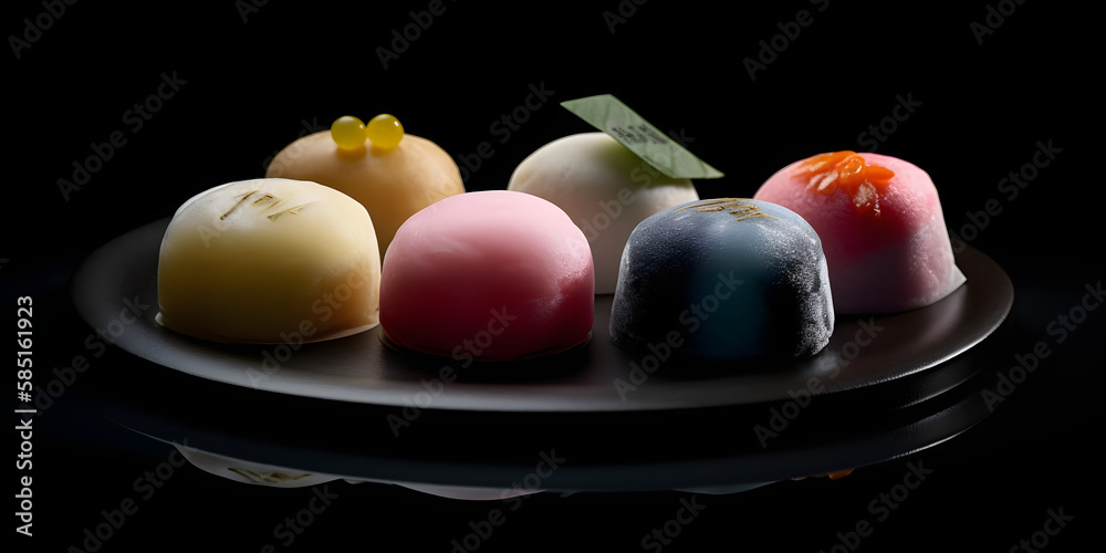 delicious dessert, wagashi, all the same size, pretty food, cute, fresh, fine luster, ultra detailed, clean background, photography, photorealistic, f/8, White Balance, accent lighting, global illumin