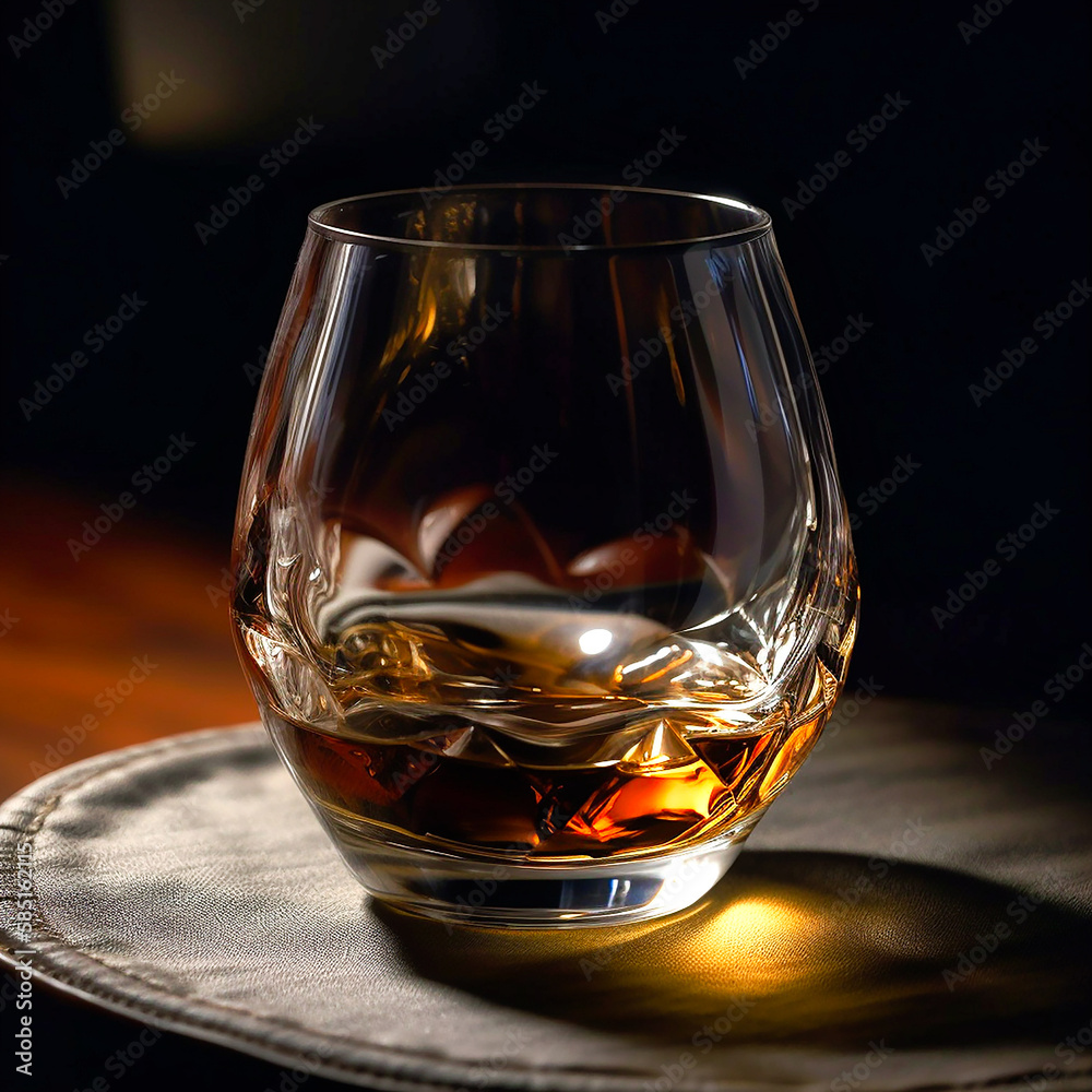 Whisky glass standing on wooden rustic table