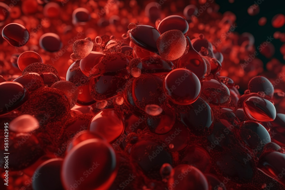 3D microscopic view of hemoglobins in human blood, Generative AI 3D microscopic view of hemoglobins in human blood, Generative AI