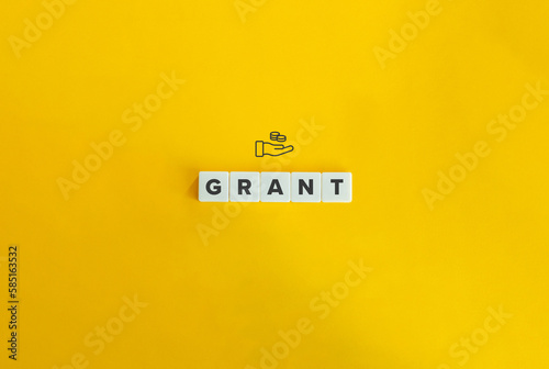 Grant Banner and Conceptual Image. Letter Tiles on Yellow Background. Minimal Aesthetics.