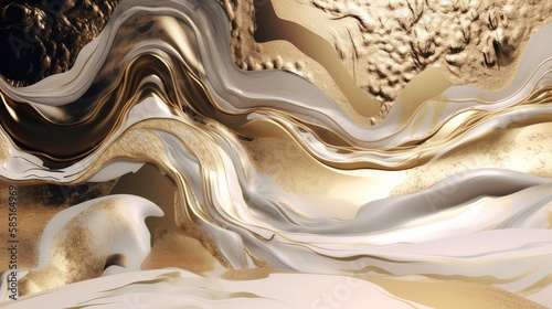 Abstract presentation of alcohol ink. Luxurious abstract background. Glamor image. Gold beige brown white accent color. Generative AI. 