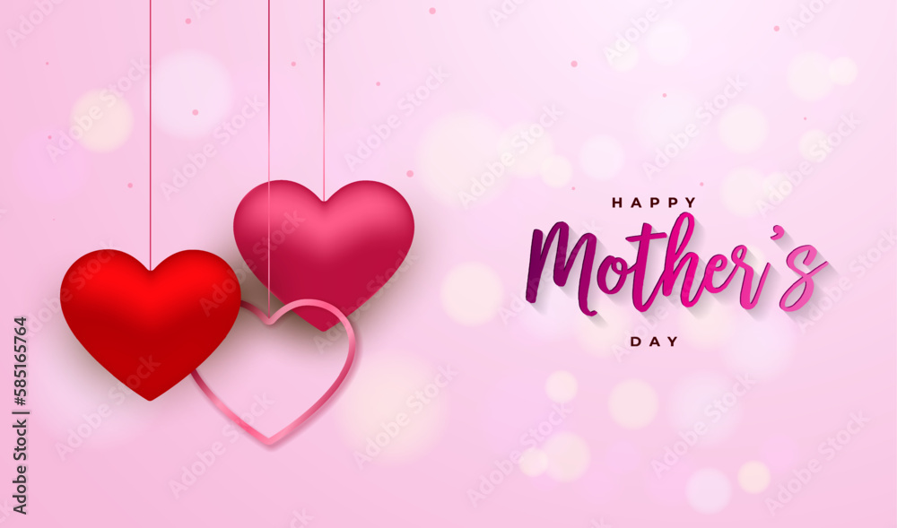 Happy mothers day background with red hearts