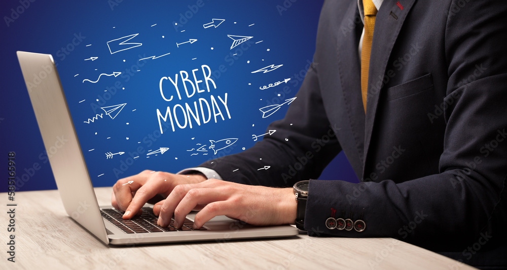 Businessman working on laptop, e-commerce concept Businessman working on laptop, e-commerce concept