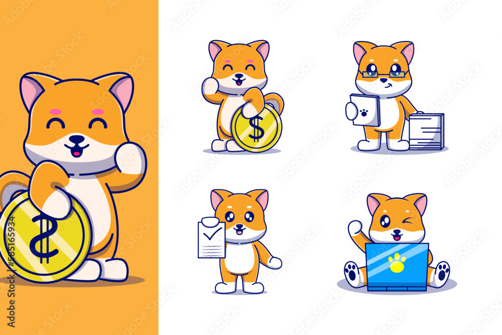 Cute Shiba Inu Dog Business Character Mascot Set