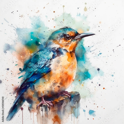 Watercolor birds. Generative AI technology. © Екатерина Якубович