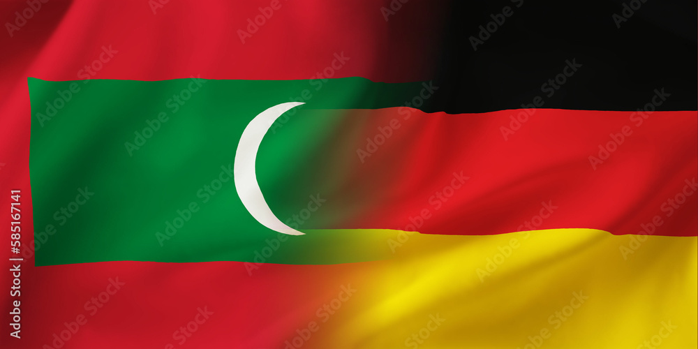 German,Maldives flag together.Germany,Maldives waving flag background