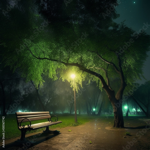 A park bench in the night Generative AI Art