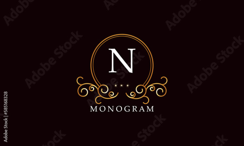 Luxury vector initial letter N monogram. Vintage logo, retro sign, company brand.