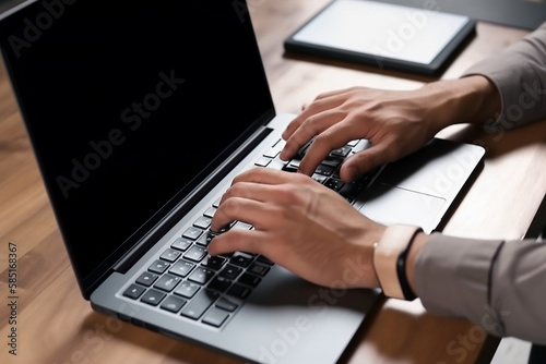 Programmer working at the computer, close-up, hands on the keyboard, generative ai