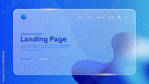 Glassmorphism UI Template, Website landing page with glass overlay style. Vector illustration eps 10
