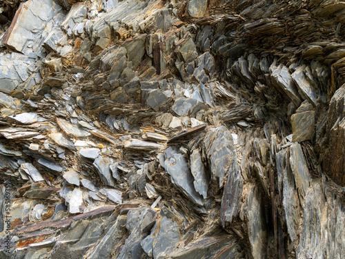 Very rare layers of prehistoric rock sediment. Close up of rock formation. Natural texture of the rock formation.
