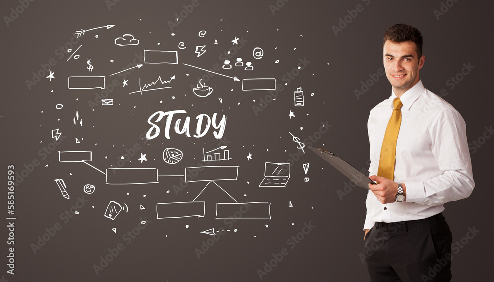 Businessman thinking with educational inscription Businessman thinking with educational inscription