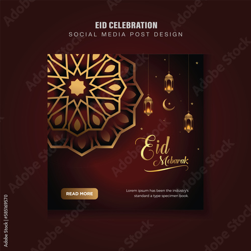 Eid Mubarak celebration social media post design Islamic square template