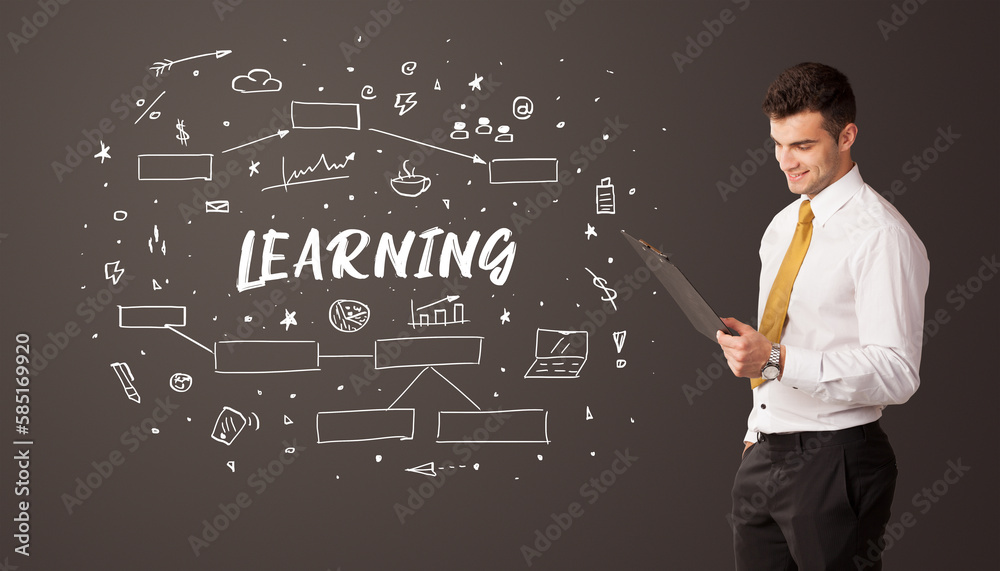 Businessman thinking with educational inscription Businessman thinking with educational inscription