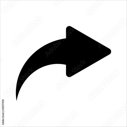 Bent arrow pointing right, Curved arrow share icon, vector illustration on white background