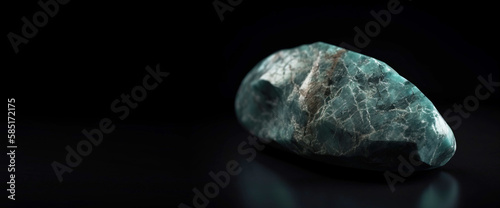Grandidierite is a rare precious natural stone on a black background. AI generated. Header banner mockup with space.