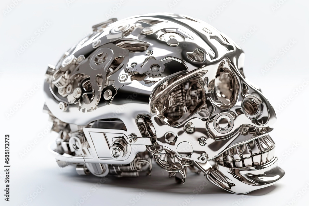 Steel skull with a mechanism, isolate on a white background. AI generated. Steel skull with a mechanism, isolate on a white background. AI generated.
