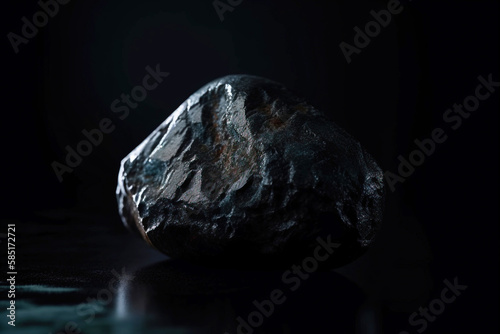Pudretite is a rare precious natural geological stone on a black background in low key. AI generated.