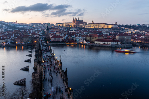 View of Prague castle and Charles bridge in Prague, Czech Republic