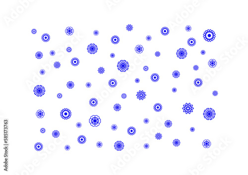 Vektor basiertes nahtloses Muster mit klinen geometrischen blauen Blumen. Einfacher abstrakter blauer  Hintergrund. Moderne feine Textur in zufälliger Anordnung