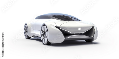 Elegant white futuristic electric car, electric fast super car, isolated on white background, concept of futuristic car. Generative AI