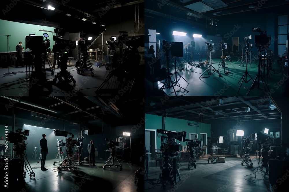 A group of people in a room with a stage and a large screen - Generative AI A group of people in a room with a stage and a large screen - Generative AI