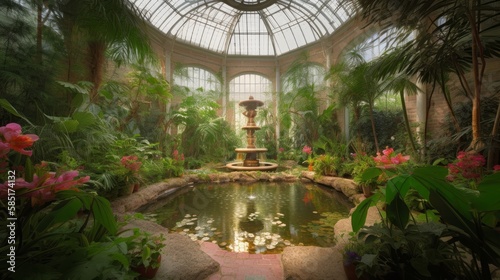A captivating pastel-colored botanical garden interior, showcasing a vibrant collection of lush foliage, exotic plants, and delicate flowers, creating a serene and enchanting atmosphere.